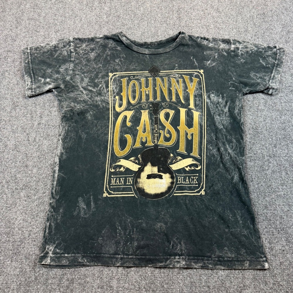 Johnny Cash Man In Black Graphic T-Shirt Small Acid Wash Grey Cotton Tee